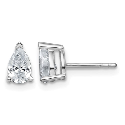 True Origin 14K White Gold 1 Carat Lab Grown Diamond VS+ F+ Pear Four Prong Heavy Weight Complete Stud Earrings