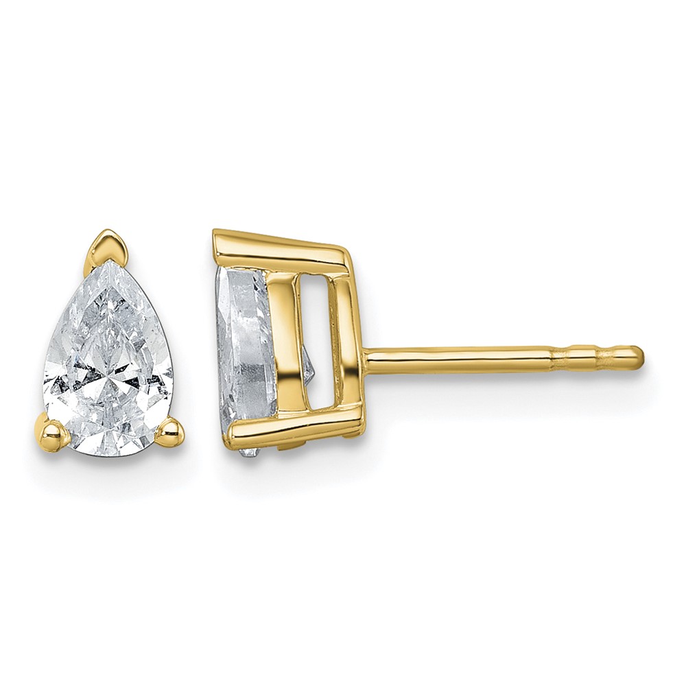 True Origin 14K Yellow Gold 1 Carat Lab Grown Diamond VS+ F+ Pear Four Prong Heavy Weight Complete Stud Earrings