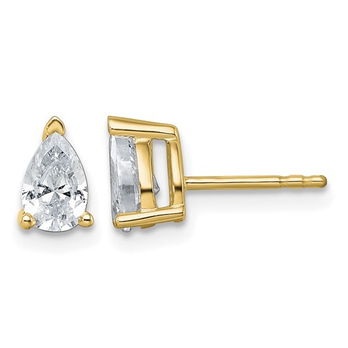 True Origin 14K Yellow Gold 1 Carat Lab Grown Diamond VS+ F+ Pear Four Prong Heavy Weight Complete Stud Earrings