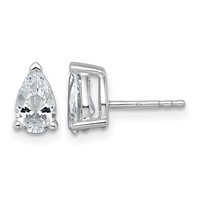 True Origin 14K White Gold 1.50 Carat Lab Grown Diamond VS+ F+ Pear Four Prong Heavy Weight Complete Stud Earrings view 1