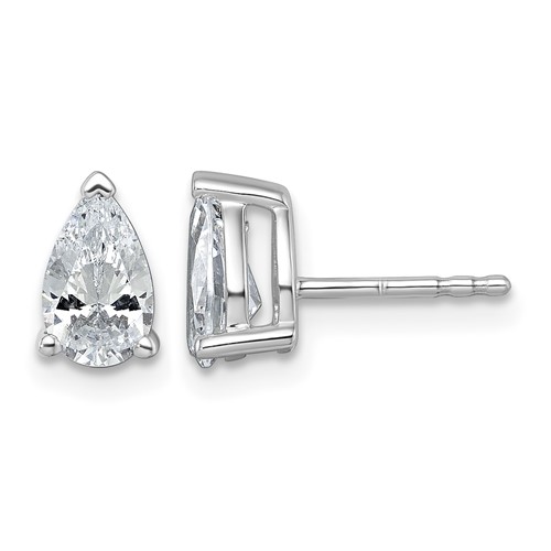 True Origin 14K White Gold 1.50 Carat Lab Grown Diamond VS+ F+ Pear Four Prong Heavy Weight Complete Stud Earrings