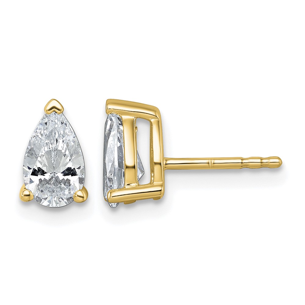 True Origin 14K Yellow Gold 1.50 Carat Lab Grown Diamond VS+ F+ Pear Four Prong Heavy Weight Complete Stud Earrings