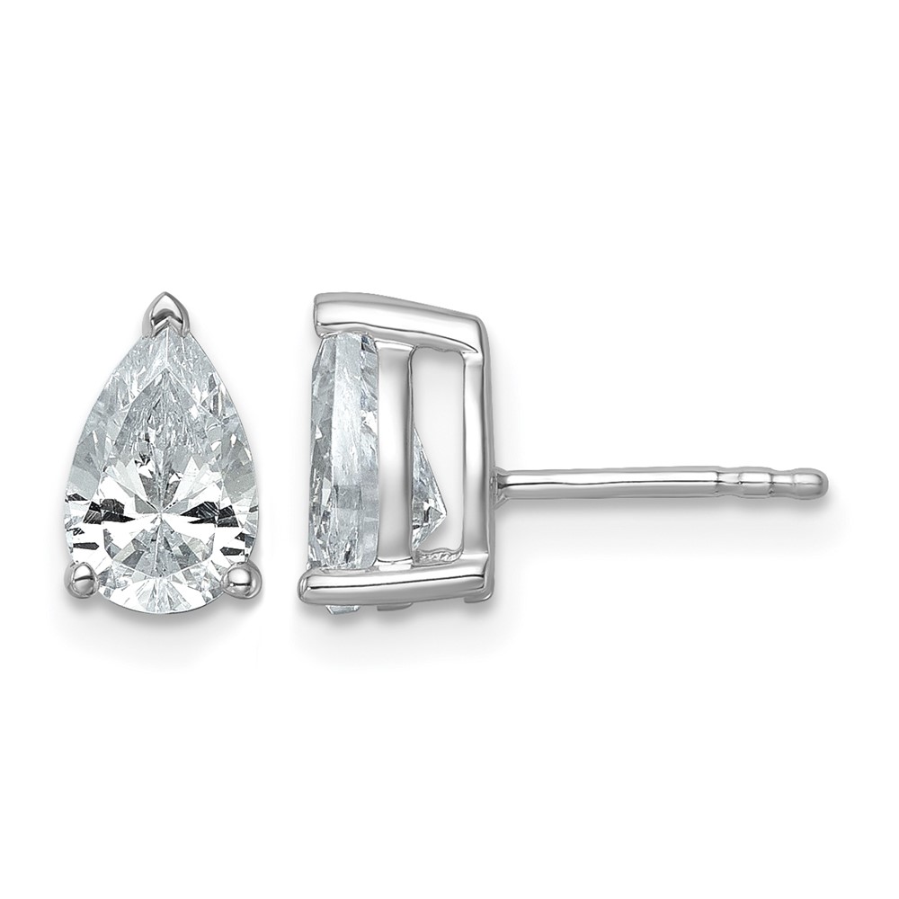 True Origin 14K White Gold 2 Carat Lab Grown Diamond VS+ F+ Pear Four Prong Heavy Weight Complete Stud Earrings