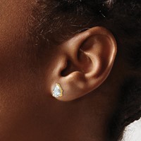 True Origin 14K Yellow Gold 2 Carat Lab Grown Diamond VS+ F+ Pear Four Prong Heavy Weight Complete Stud Earrings view 3