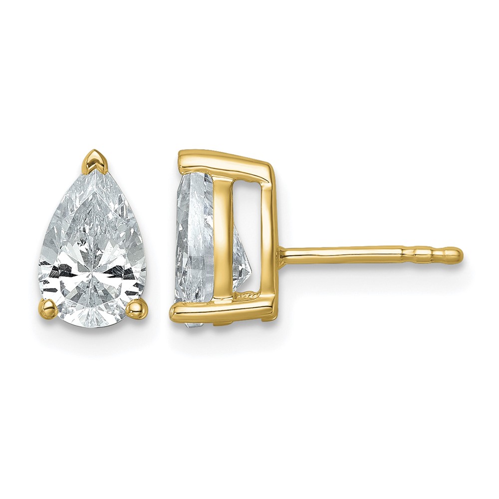 True Origin 14K Yellow Gold 2 Carat Lab Grown Diamond VS+ F+ Pear Four Prong Heavy Weight Complete Stud Earrings