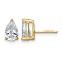 True Origin 14K Yellow Gold 2 Carat Lab Grown Diamond VS+ F+ Pear Four Prong Heavy Weight Complete Stud Earrings view 1