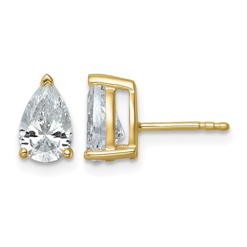 True Origin 14K Yellow Gold 2 Carat Lab Grown Diamond VS+ F+ Pear Four Prong Heavy Weight Complete Stud Earrings