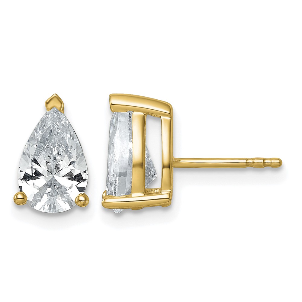 True Origin 14K Yellow Gold 3 Carat Lab Grown Diamond VS+ F+ Pear Four Prong Heavy Weight Complete Stud Earrings