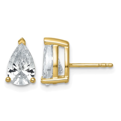 True Origin 14K Yellow Gold 3 Carat Lab Grown Diamond VS+ F+ Pear Four Prong Heavy Weight Complete Stud Earrings