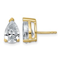 True Origin 14K Yellow Gold 4 Carat Lab Grown Diamond VS+ F+ Pear Four Prong Heavy Weight Complete Stud Earrings view 1