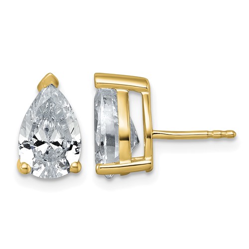 True Origin 14K Yellow Gold 4 Carat Lab Grown Diamond VS+ F+ Pear Four Prong Heavy Weight Complete Stud Earrings