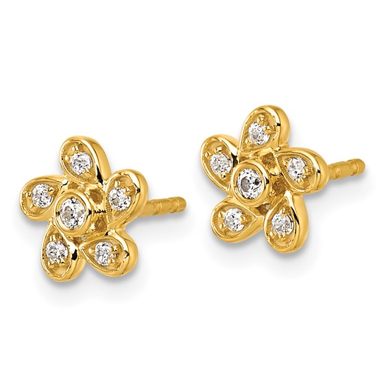 Gold Diamond Flower Post Earrings
