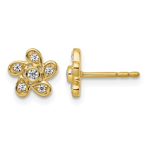 14K Yellow Gold 0.12 Carat Lab Grown Diamond VS+ F+ Complete Flower Post Earrings