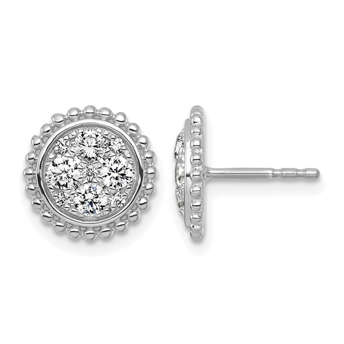 14K White Gold 0.75 Carat Lab Grown Diamond Vs+f+ Complete Cluster Post Earrings