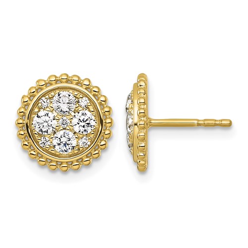 14K Yellow Gold 0.75 Carat Lab Grown Diamond Vs+f+ Complete Cluster Post Earrings