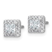 14K White Gold 0.62 Carat Lab Grown Diamond VS+ F+ Complete Princess Halo Post Earrings view 2