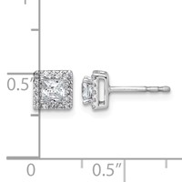 14K White Gold 0.62 Carat Lab Grown Diamond VS+ F+ Complete Princess Halo Post Earrings view 4