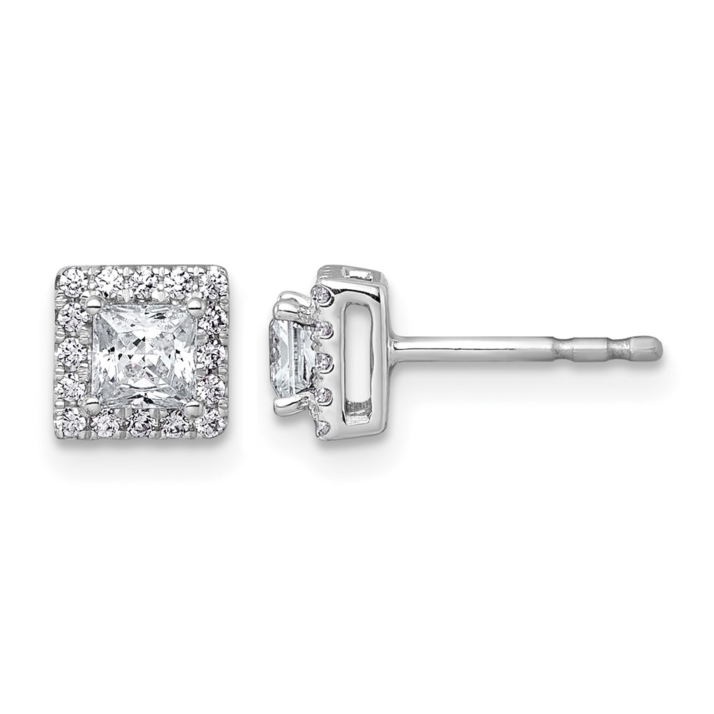 14K White Gold 0.62 Carat Lab Grown Diamond VS+ F+ Complete Princess Halo Post Earrings