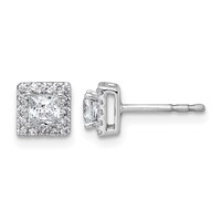 14K White Gold 0.62 Carat Lab Grown Diamond VS+ F+ Complete Princess Halo Post Earrings view 1