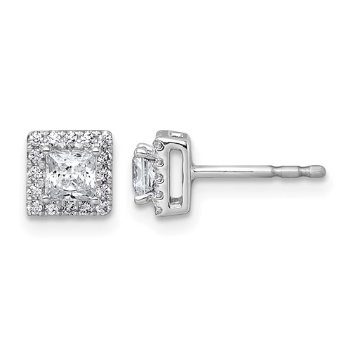14K White Gold 0.62 Carat Lab Grown Diamond VS+ F+ Complete Princess Halo Post Earrings