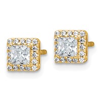 14K Yellow Gold 0.62 Carat Lab Grown Diamond VS+ F+ Complete Princess Halo Post Earrings view 2