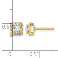 14K Yellow Gold 0.62 Carat Lab Grown Diamond VS+ F+ Complete Princess Halo Post Earrings view 3