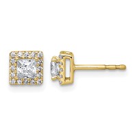 14K Yellow Gold 0.62 Carat Lab Grown Diamond VS+ F+ Complete Princess Halo Post Earrings view 1