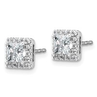14K White Gold 1.33 Carat Lab Grown Diamond VS+ F+ Complete Princess Halo Post Earrings view 2