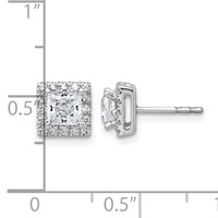 14K White Gold 1.33 Carat Lab Grown Diamond VS+ F+ Complete Princess Halo Post Earrings view 4