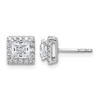 14K White Gold 1.33 Carat Lab Grown Diamond VS+ F+ Complete Princess Halo Post Earrings view 1