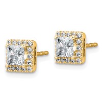 14K Yellow Gold 1.33 Carat Lab Grown Diamond VS+ F+ Complete Princess Halo Post Earrings view 2