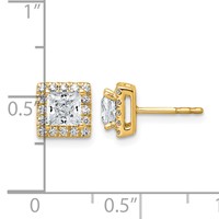 14K Yellow Gold 1.33 Carat Lab Grown Diamond VS+ F+ Complete Princess Halo Post Earrings view 3