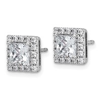 14K White Gold 2.50 Carat Lab Grown Diamond VS+ F+ Complete Princess Halo Post Earrings view 2