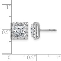 14K White Gold 2.50 Carat Lab Grown Diamond VS+ F+ Complete Princess Halo Post Earrings view 4