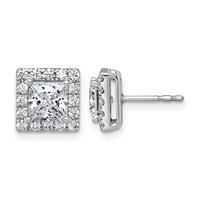 14K White Gold 2.50 Carat Lab Grown Diamond VS+ F+ Complete Princess Halo Post Earrings view 1