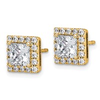14K Yellow Gold 2.50 Carat Lab Grown Diamond VS+ F+ Complete Princess Halo Post Earrings view 2