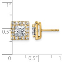 14K Yellow Gold 2.50 Carat Lab Grown Diamond VS+ F+ Complete Princess Halo Post Earrings view 3