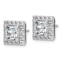 14K White Gold 3.88 Carat Lab Grown Diamond VS+ F+ Complete Princess Halo Post Earrings view 2