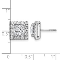 14K White Gold 3.88 Carat Lab Grown Diamond VS+ F+ Complete Princess Halo Post Earrings view 5