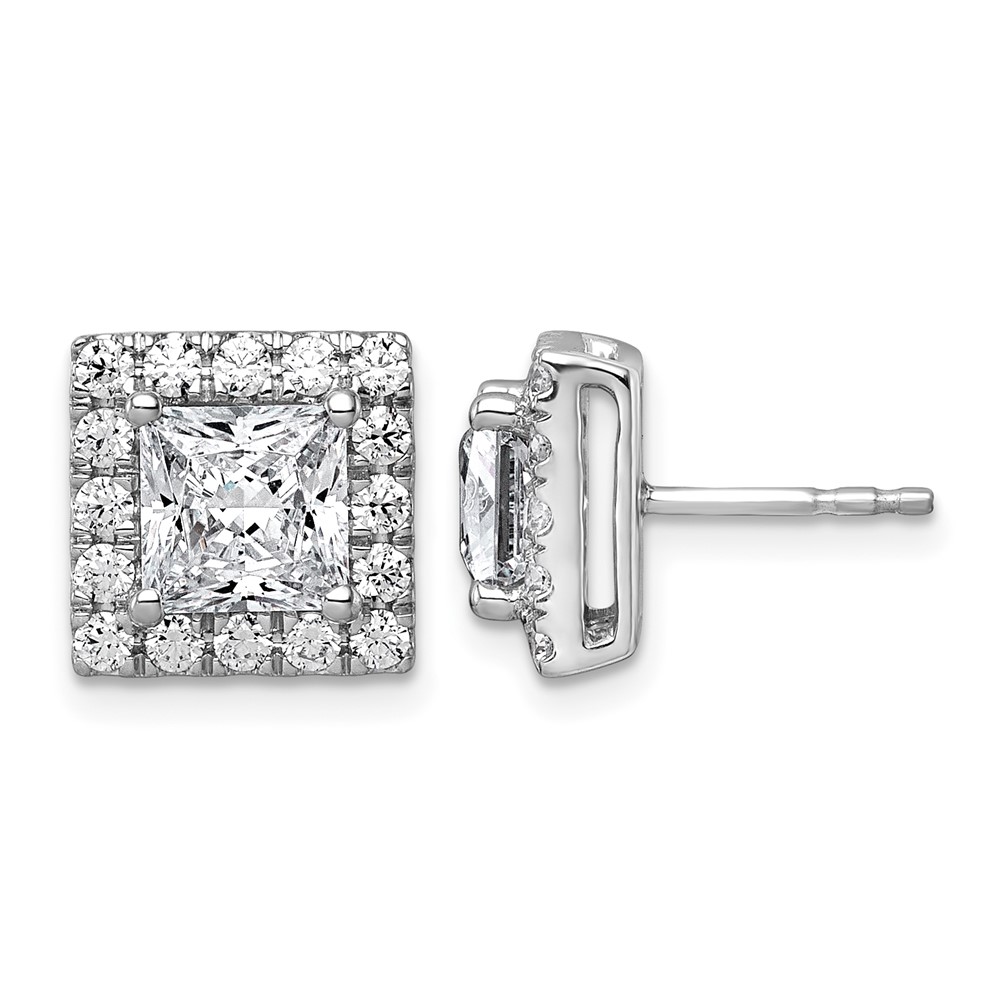 14K White Gold 3.88 Carat Lab Grown Diamond VS+ F+ Complete Princess Halo Post Earrings