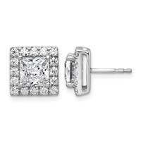 14K White Gold 3.88 Carat Lab Grown Diamond VS+ F+ Complete Princess Halo Post Earrings view 1