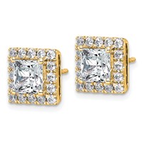14K Yellow Gold 3.88 Carat Lab Grown Diamond VS+ F+ Complete Princess Halo Post Earrings view 2
