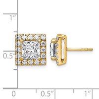 14K Yellow Gold 3.88 Carat Lab Grown Diamond VS+ F+ Complete Princess Halo Post Earrings view 3