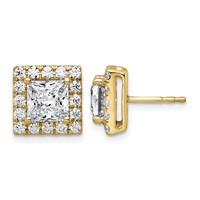 14K Yellow Gold 3.88 Carat Lab Grown Diamond VS+ F+ Complete Princess Halo Post Earrings view 1