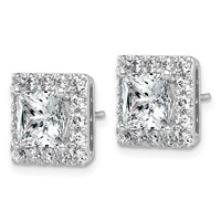 14K White Gold 5 Carat Lab Grown Diamond VS+ F+ Complete Princess Halo Post Earrings view 2