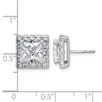 14K White Gold 5 Carat Lab Grown Diamond VS+ F+ Complete Princess Halo Post Earrings view 5