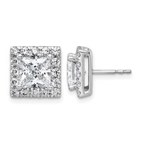 14K White Gold 5 Carat Lab Grown Diamond VS+ F+ Complete Princess Halo Post Earrings view 1