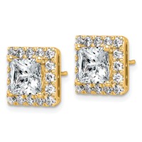 14K Yellow Gold 5 Carat Lab Grown Diamond VS+ F+ Complete Princess Halo Post Earrings view 2