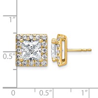 14K Yellow Gold 5 Carat Lab Grown Diamond VS+ F+ Complete Princess Halo Post Earrings view 3