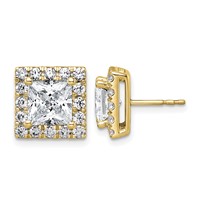 14K Yellow Gold 5 Carat Lab Grown Diamond VS+ F+ Complete Princess Halo Post Earrings view 1